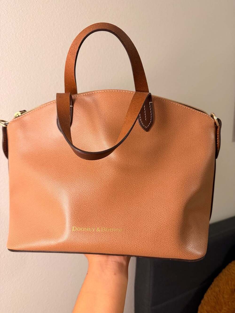 Dooney & Bourke Saffiano Small Heidi Satchel Tan Leather Handbag